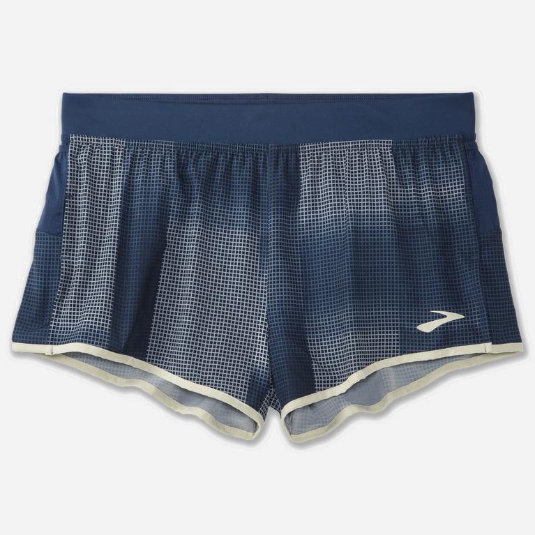 Brooks Sherpa 3 Split Israel - Men's Running Shorts - Indigo Rush/Altitude Print (29130-PXEN)